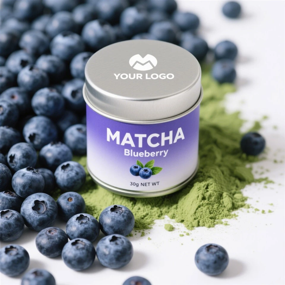 Cutie de conserve de pudră de matcha de afine cu etichetă privată cu ridicata